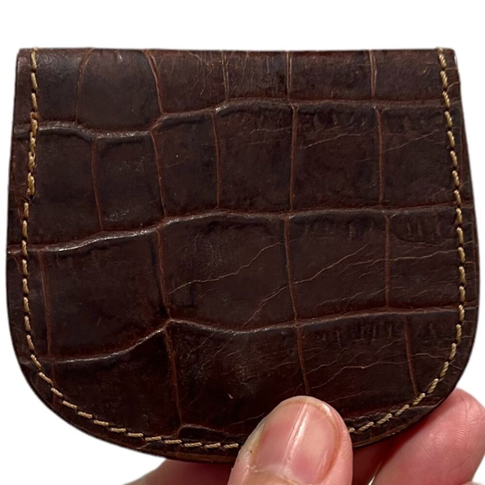 VTG Fiocchi Italy Cognac Croc Embossed Leather coin wallet money bills SLGs